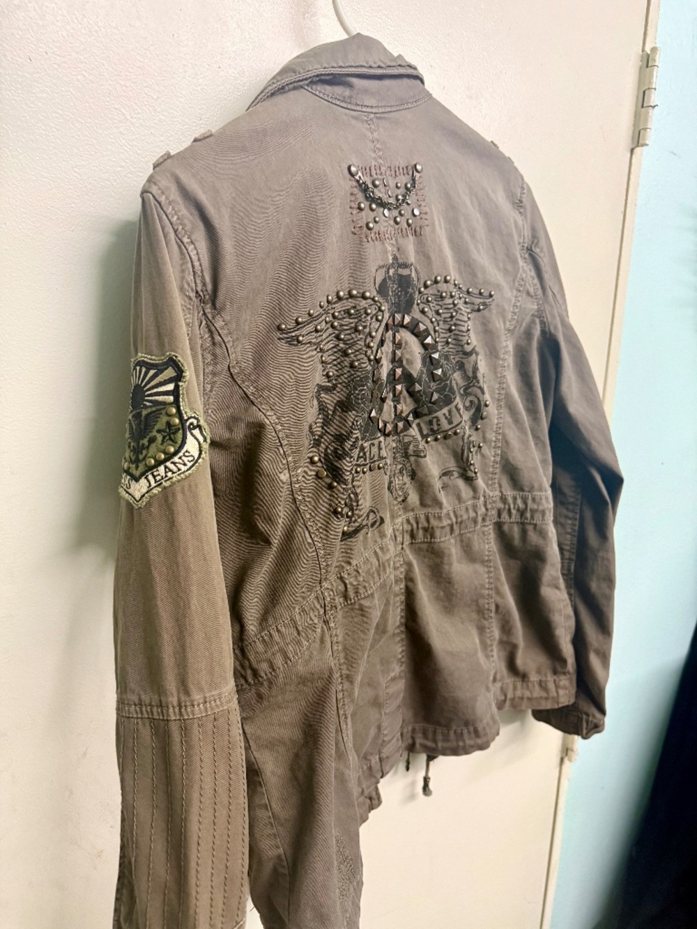 Guess Army Green Studded Utility Jacket | Zip Front Military Style - Picture 5 of 7